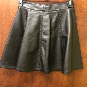 Black Faux Leather Skater Skirt